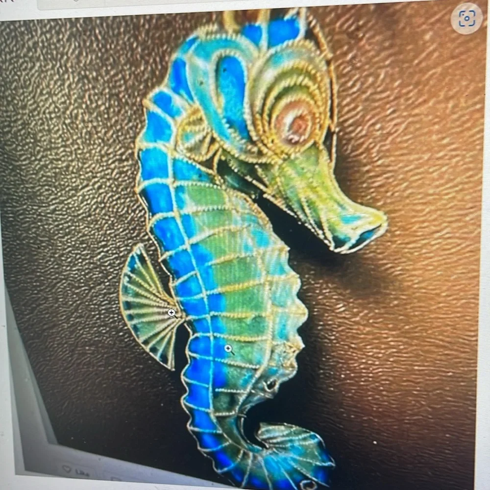Pottery Barn Cloisonne SEAHORSE blue Ornament 4
